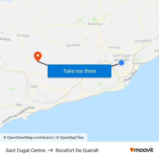Sant Cugat Centre to Rocafort De Queralt map