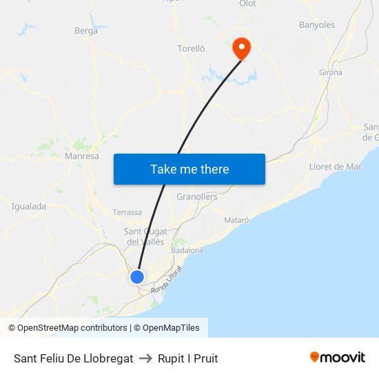 Sant Feliu De Llobregat to Rupit I Pruit map