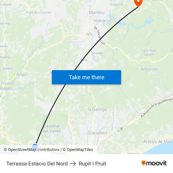 Terrassa Estacio Del Nord to Rupit I Pruit map