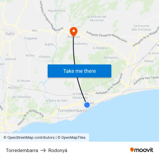 Torredembarra to Rodonyà map