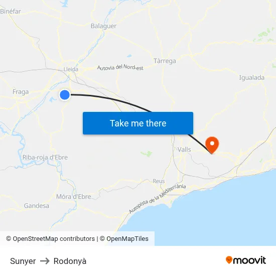 Sunyer to Rodonyà map