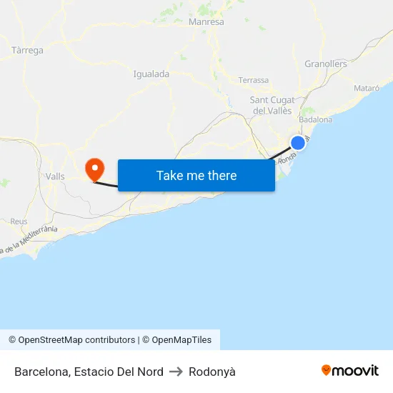 Barcelona, Estacio Del Nord to Rodonyà map