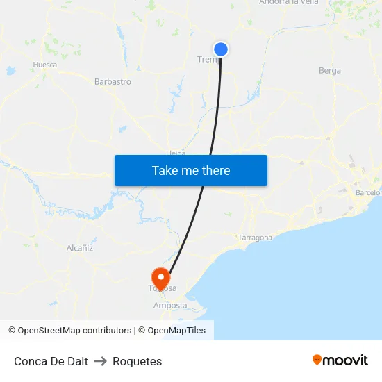 Conca De Dalt to Roquetes map