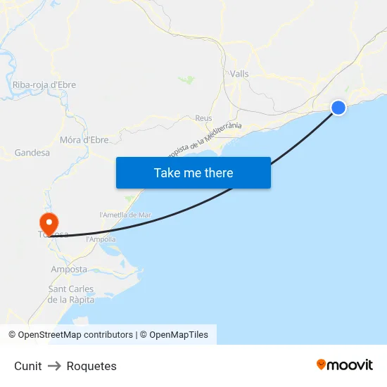 Cunit to Roquetes map