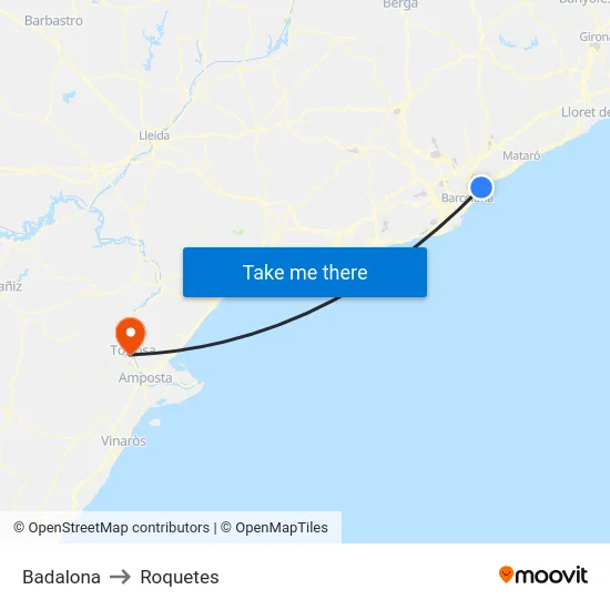 Badalona to Roquetes map