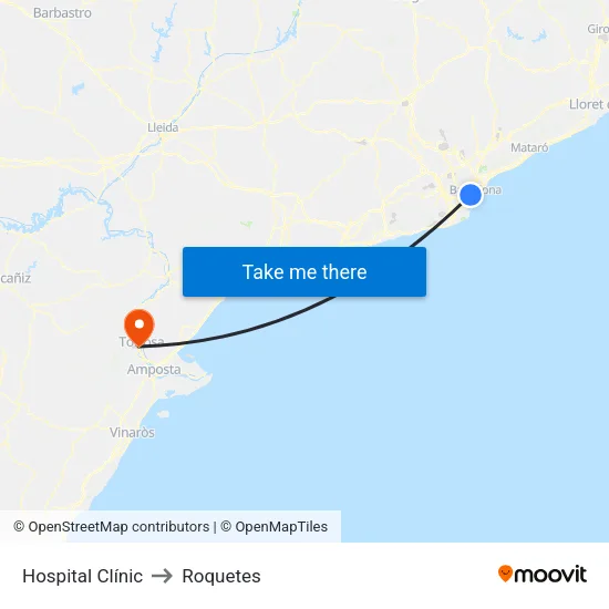 Hospital Clínic to Roquetes map