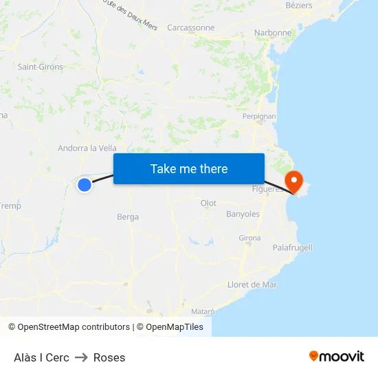 Alàs I Cerc to Roses map