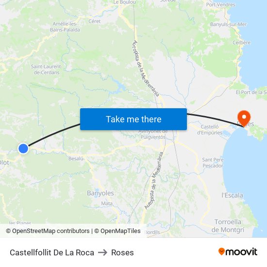 Castellfollit De La Roca to Roses map