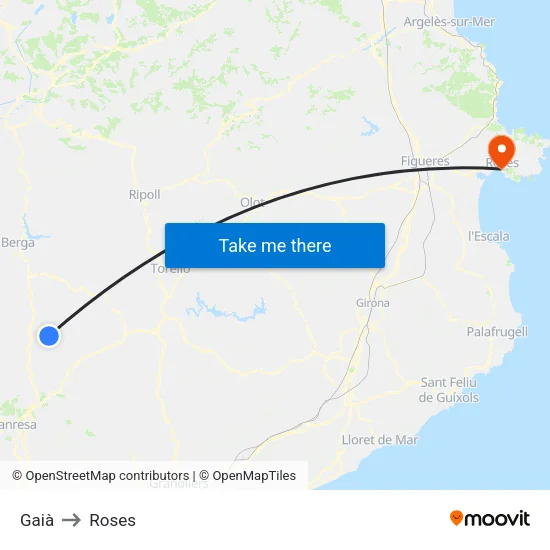 Gaià to Roses map