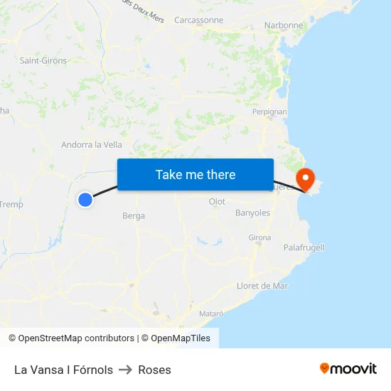 La Vansa I Fórnols to Roses map