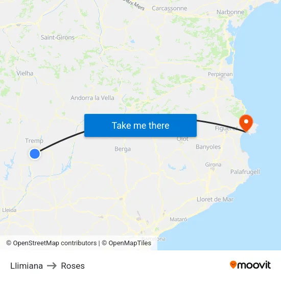 Llimiana to Roses map