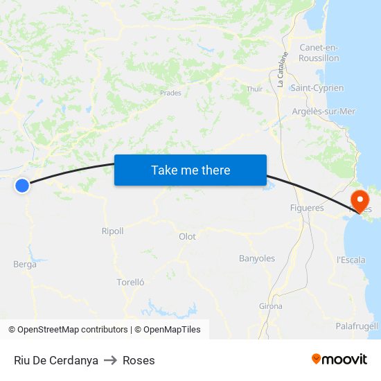 Riu De Cerdanya to Roses map