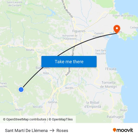 Sant Martí De Llémena to Roses map