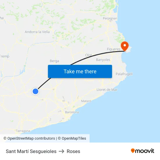 Sant Martí Sesgueioles to Roses map