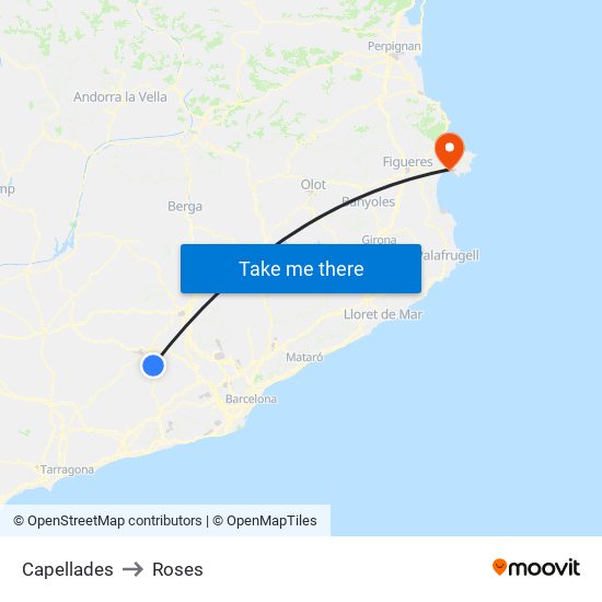 Capellades to Roses map