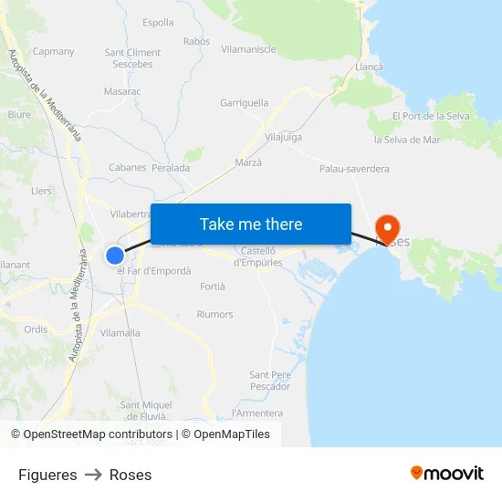 Figueres to Roses map