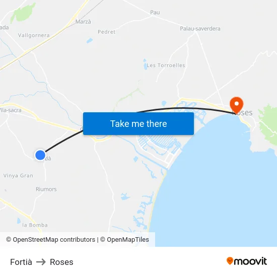 Fortià to Roses map