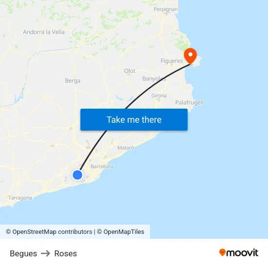 Begues to Roses map