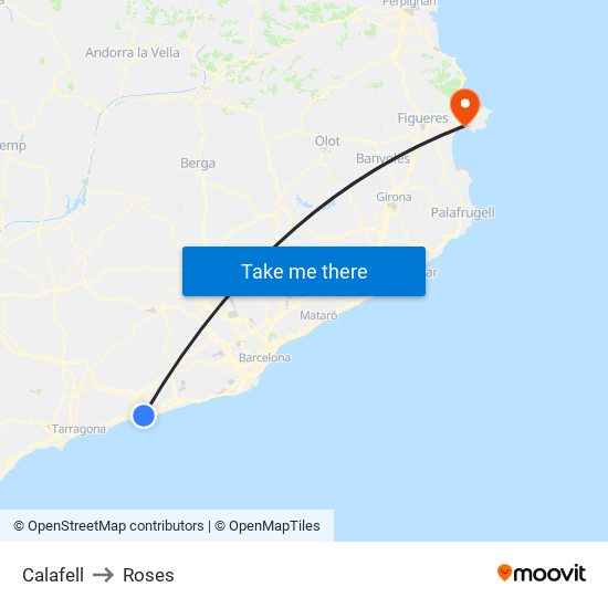 Calafell to Roses map