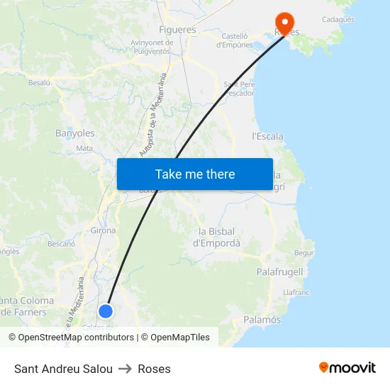Sant Andreu Salou to Roses map