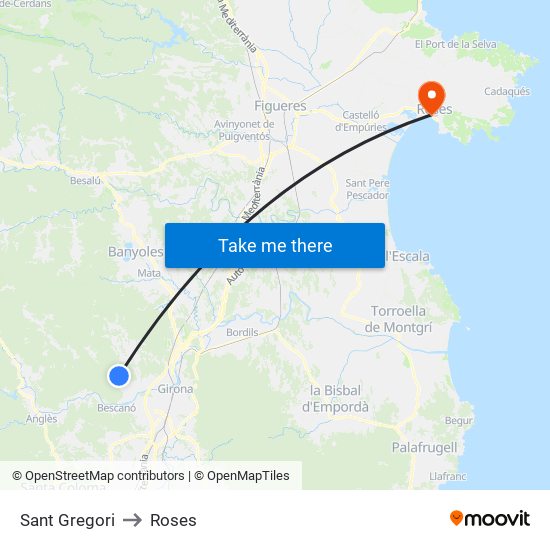 Sant Gregori to Roses map