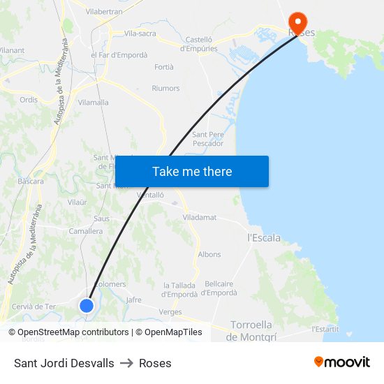 Sant Jordi Desvalls to Roses map
