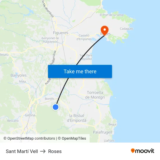 Sant Martí Vell to Roses map