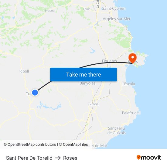 Sant Pere De Torelló to Roses map