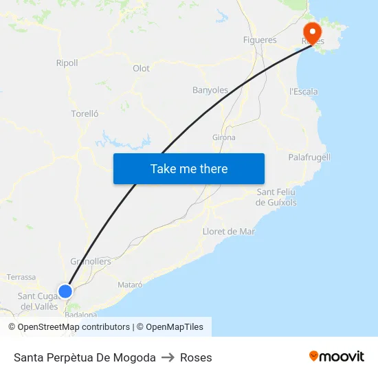 Santa Perpètua De Mogoda to Roses map