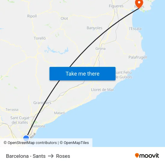 Barcelona - Sants to Roses map
