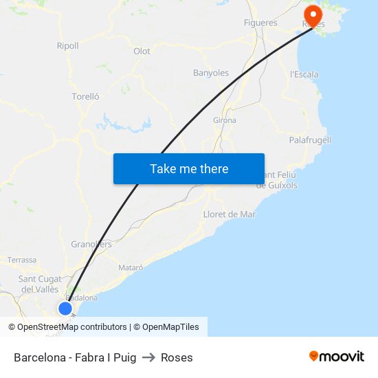 Barcelona - Fabra I Puig to Roses map