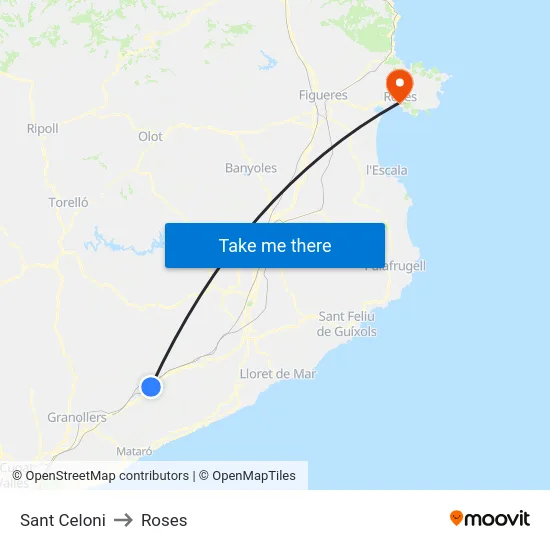 Sant Celoni to Roses map