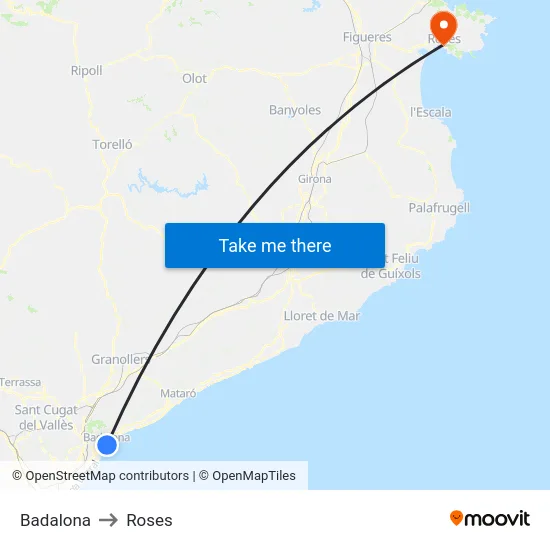 Badalona to Roses map