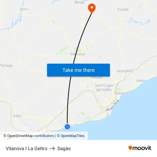Vilanova I La Geltrú to Sagàs map