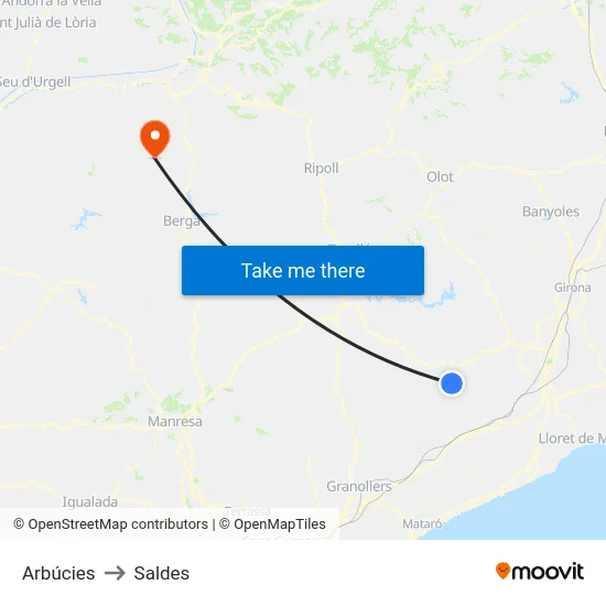 Arbúcies to Saldes map