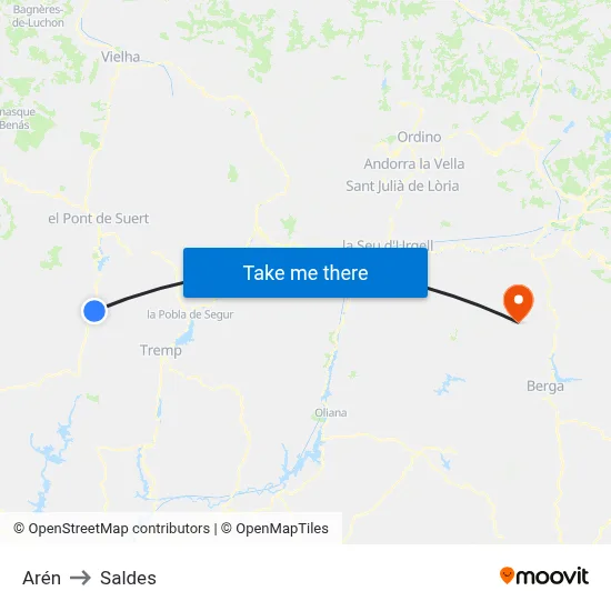 Arén to Saldes map