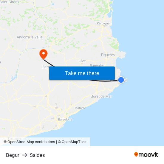Begur to Saldes map