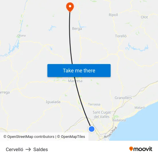 Cervelló to Saldes map