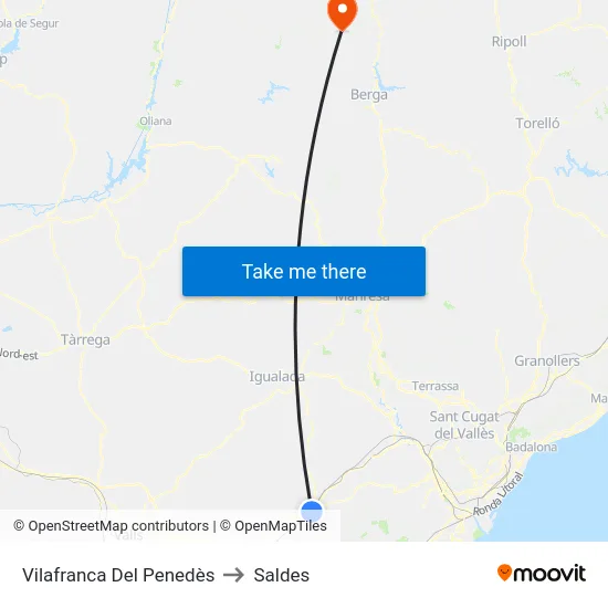 Vilafranca Del Penedès to Saldes map
