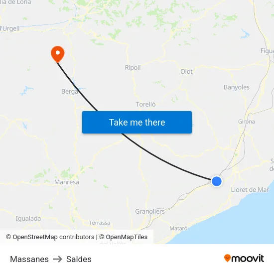 Massanes to Saldes map