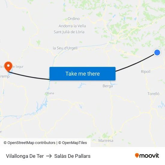 Vilallonga De Ter to Salàs De Pallars map