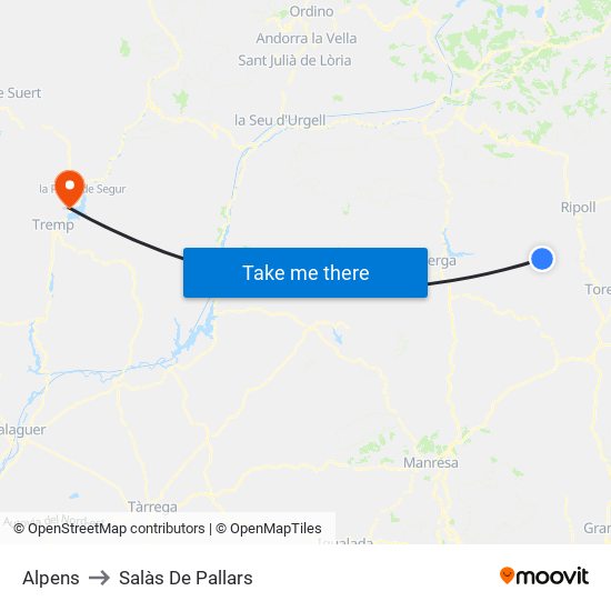 Alpens to Salàs De Pallars map