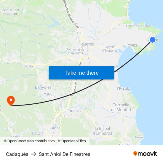 Cadaqués to Sant Aniol De Finestres map
