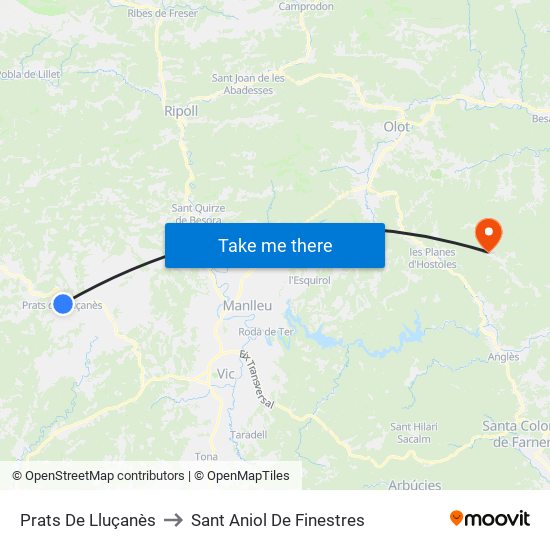 Prats De Lluçanès to Sant Aniol De Finestres map