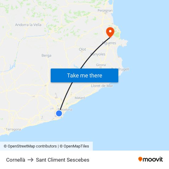 Cornellà to Sant Climent Sescebes map