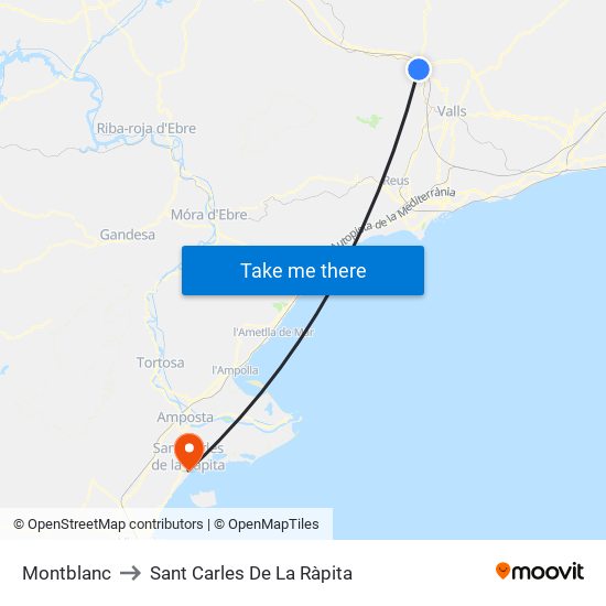 Montblanc to Sant Carles De La Ràpita map