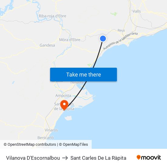 Vilanova D'Escornalbou to Sant Carles De La Ràpita map