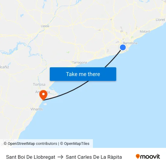 Sant Boi De Llobregat to Sant Carles De La Ràpita map