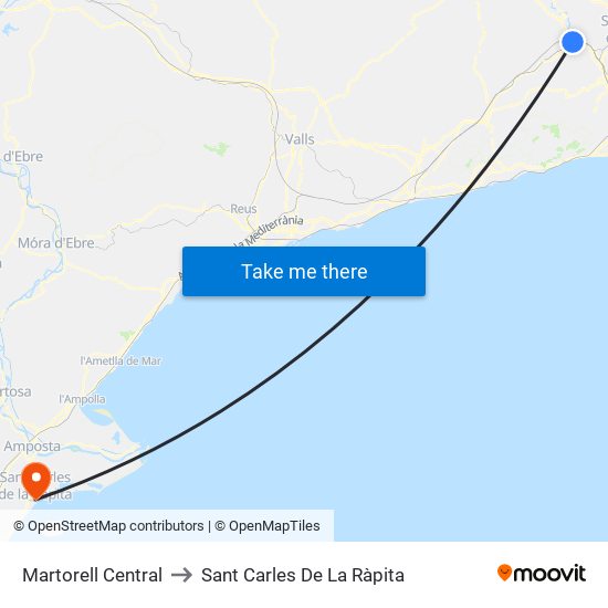 Martorell Central to Sant Carles De La Ràpita map