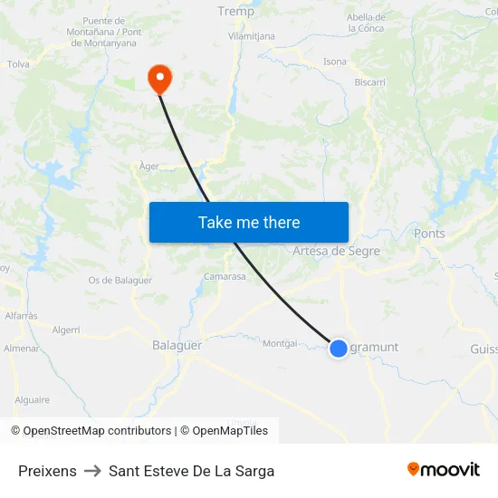 Preixens to Sant Esteve De La Sarga map